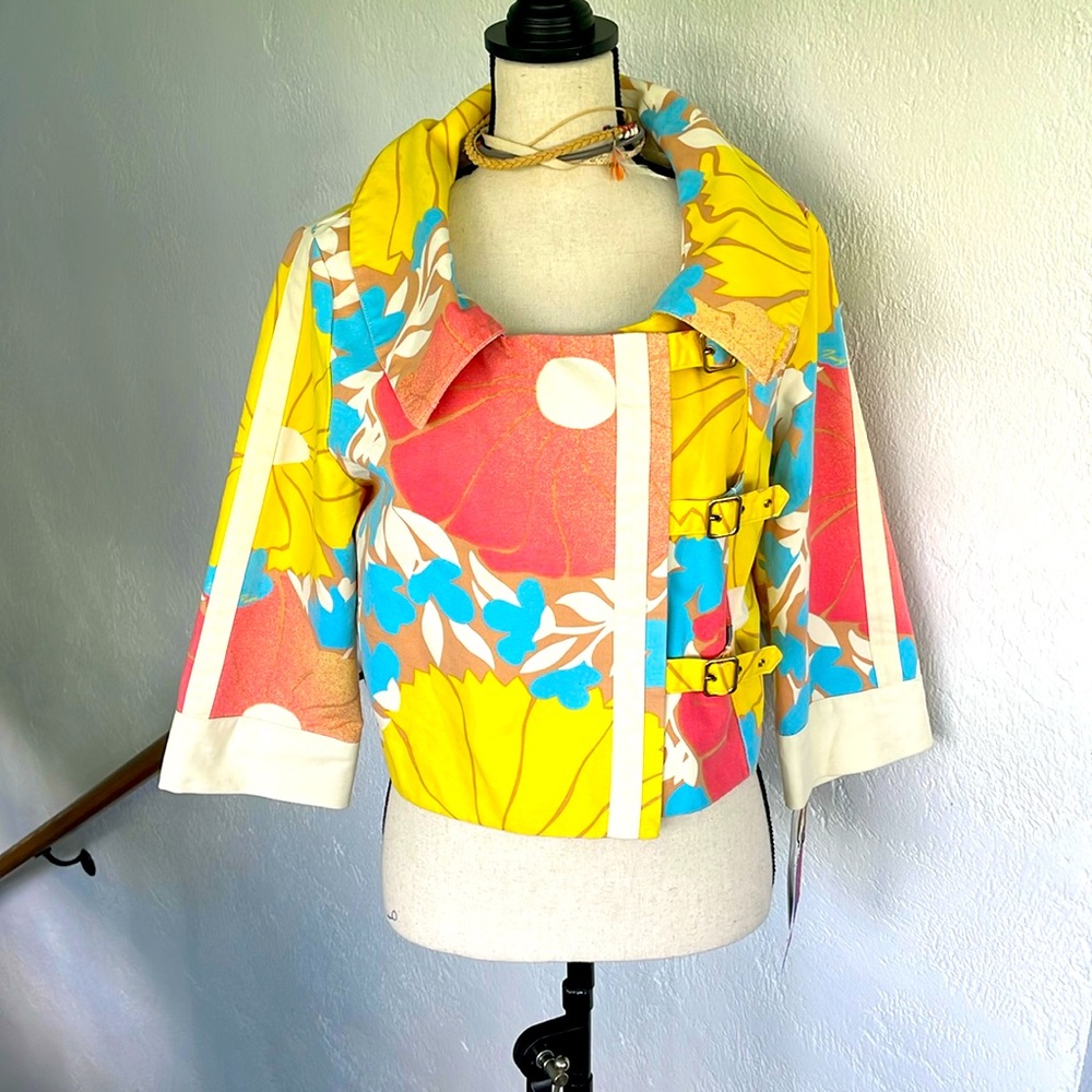 TRACY FEITH NWT‎ for Target Floral Cropped Denim Jacket Pastels Streetwear Large